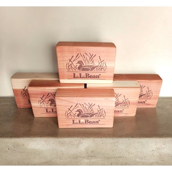 7 LL Bean Cedar Wood Blocks Bricks Home Decor Moth Repellent Duck in Grass - Picture 1 of 7